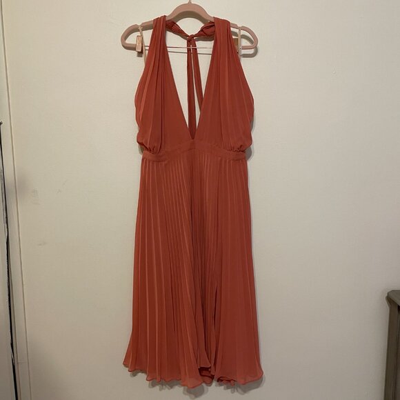 💃 Ali & Jay | Soho House Terra Cotta Pleated Halter Midi Dress Large NWT - Picture 5 of 10